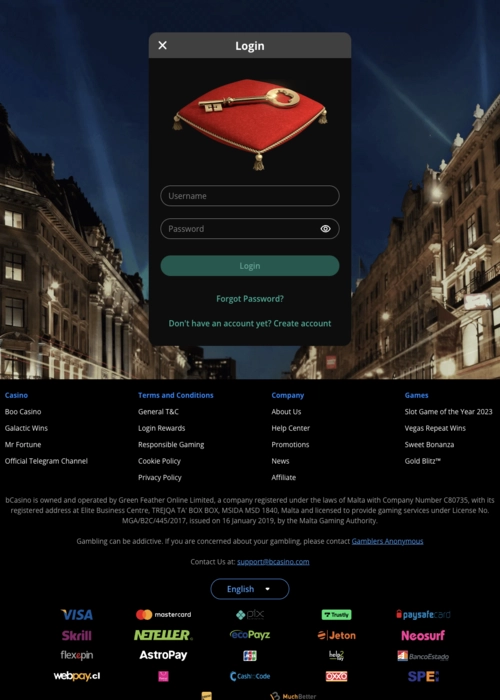 Secure player account login BCasino